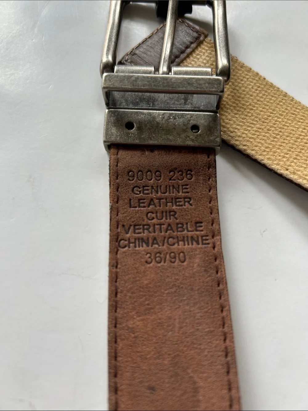 Levi Strauss Leather belt with beige canvas weave size 36